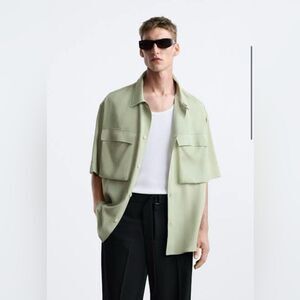 Zara Lyocell Pocket Short Sleeve Shirt Size Medium